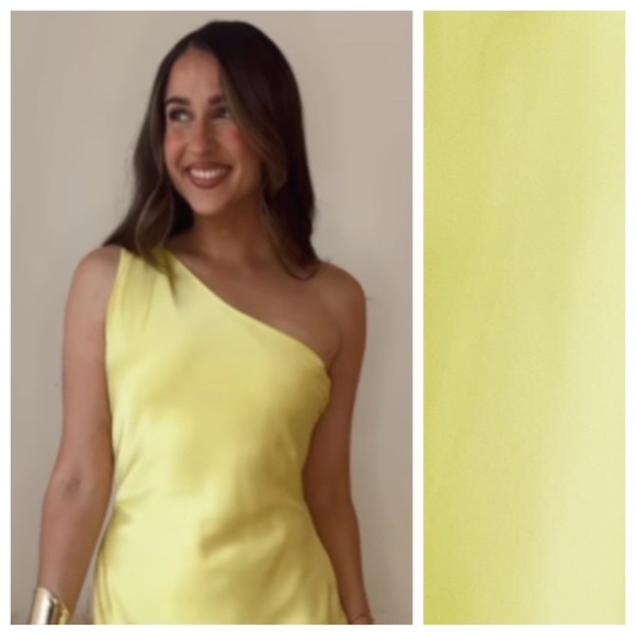 NWT. Zara Yellow Satin Effect Asymmetric Midi Dress. Size M. - Picture 2 of 13